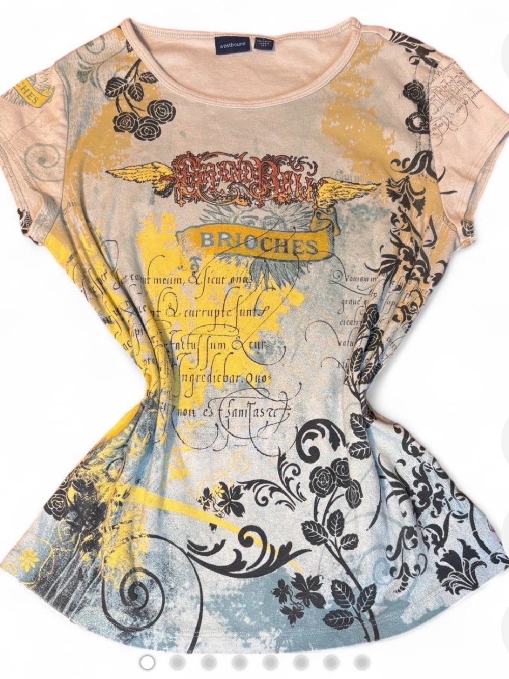 y2k printed sun & embellished wings fitted tee (brand Westbound)